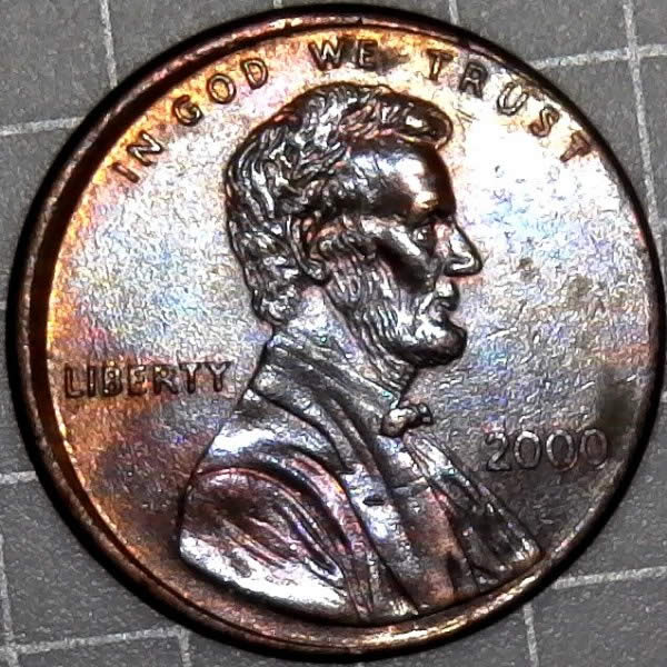 2000-P-Lincoln-Memorial-Cent-With-Misaligned-Die-Mad-Soaked-In-Acetone
